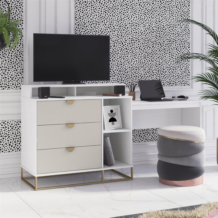 3 drawer dresser with small bookcase - White