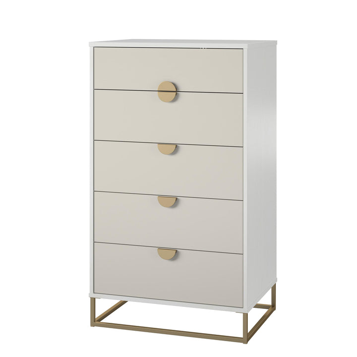 Durable MDF and powder-coated metal 5-drawer dresser - White