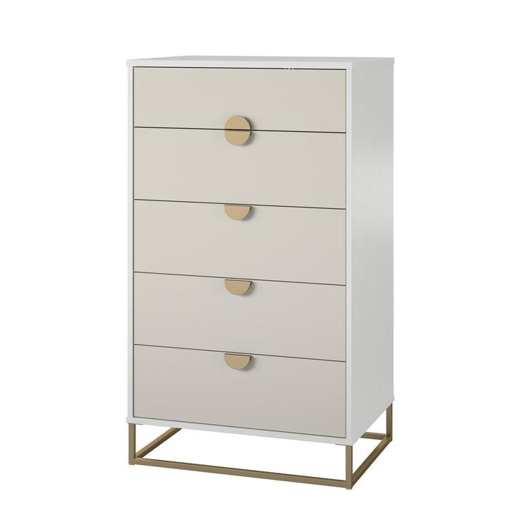Durable MDF and powder-coated metal 5-drawer dresser - White