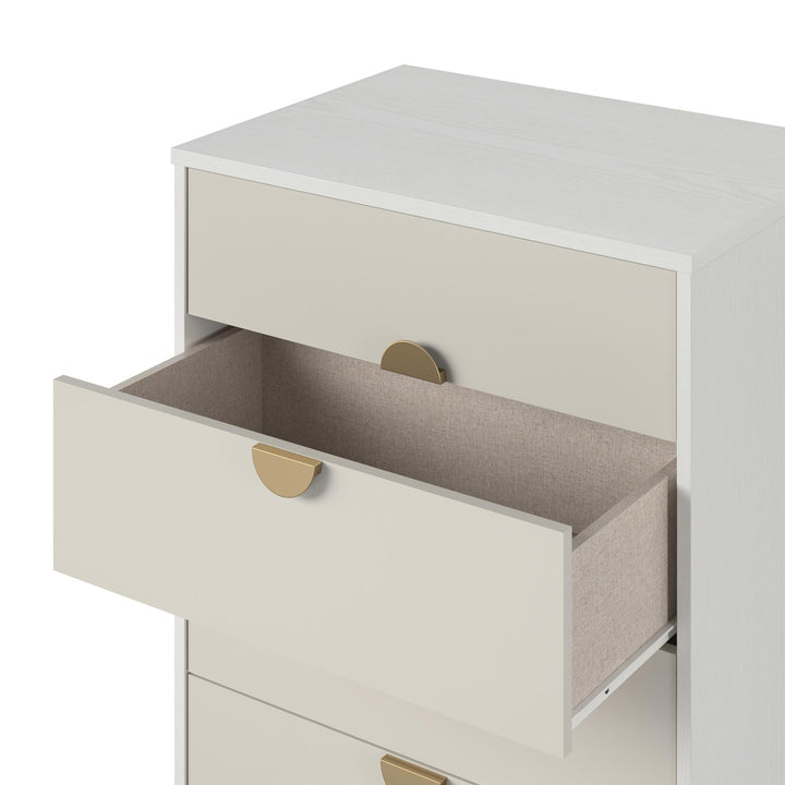 Hollywood glam meets Art Deco in Novogratz Kelly 5-Drawer Dresser - White