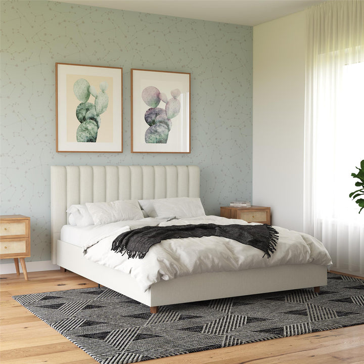 Brittany Upholstered Bed with Channel Tufted Headboard - Gray - Queen