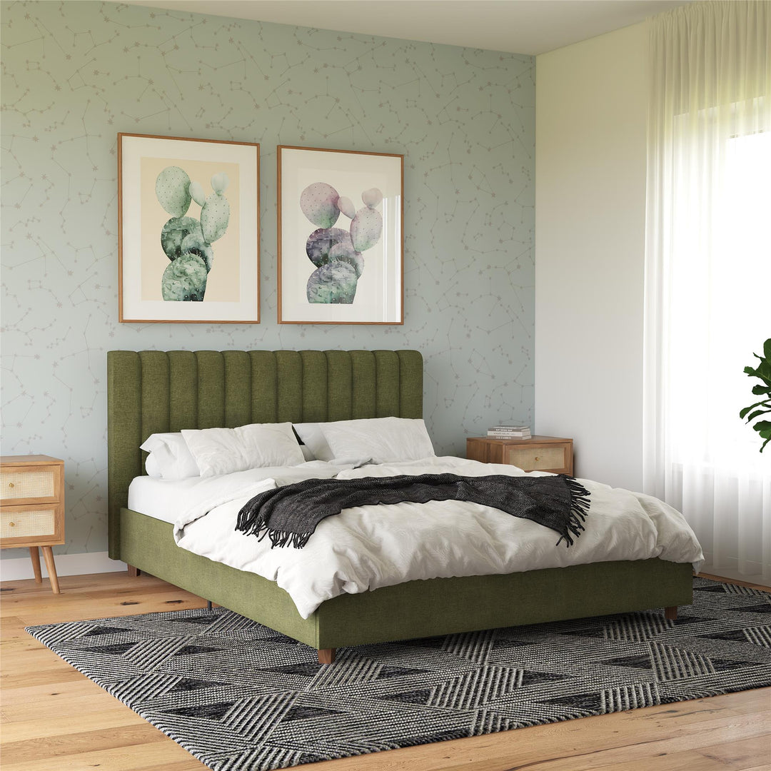 Queen size Brittany upholstered bed -  Green 