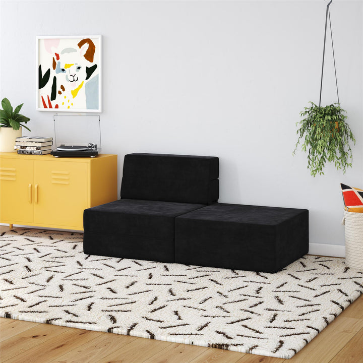 The Flower Ottoman Pouf Comfort Floor Seat and Footrest - Black