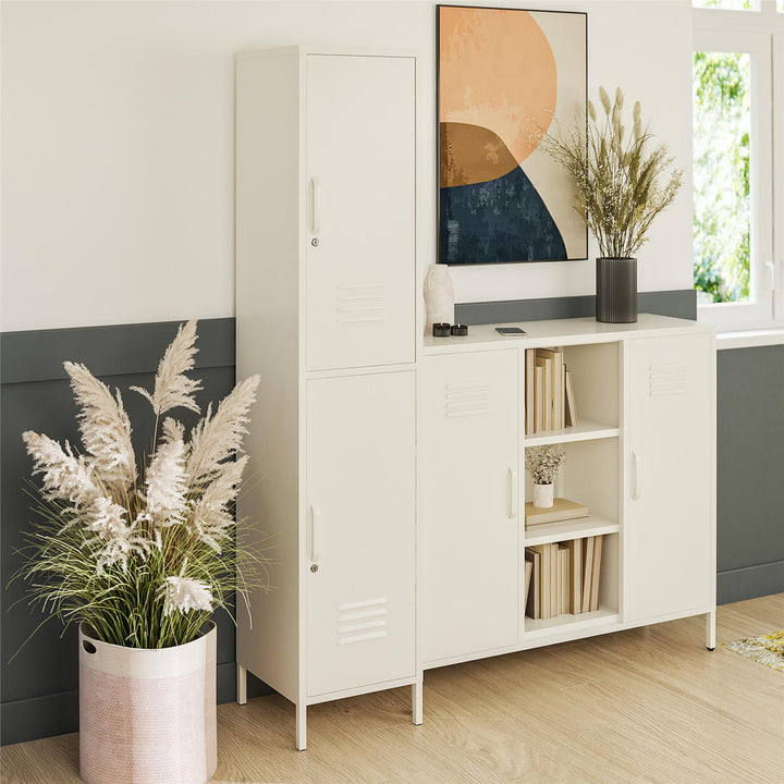Shadwick 2 Door Single Metal Locker Style Storage Cabinet - White