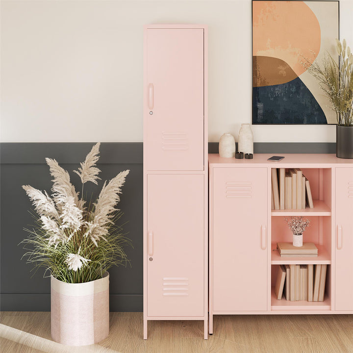 Shadwick 2 Door Single Metal Locker Style Storage Cabinet - Pale Pink