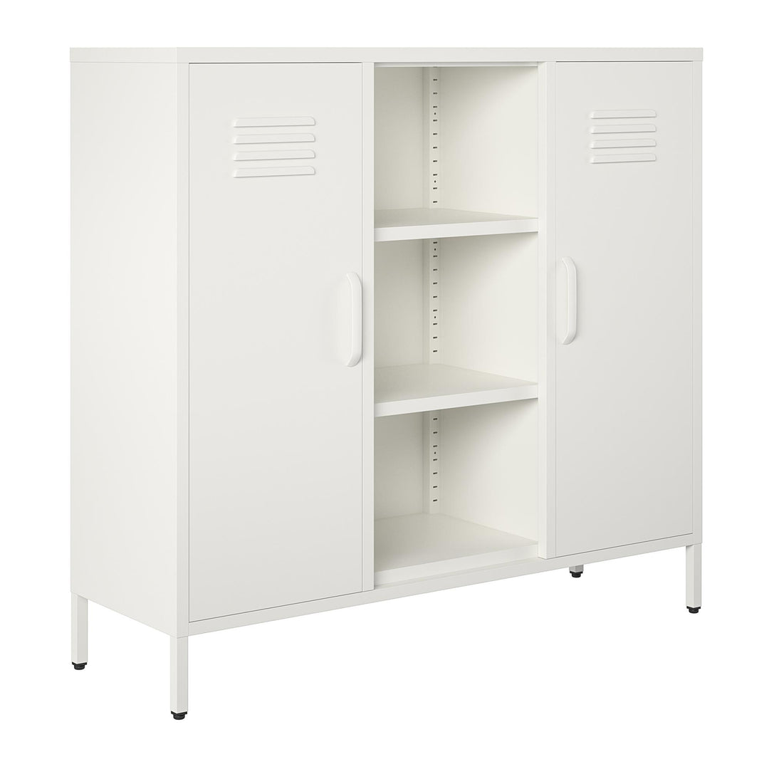 Shadwick 2 Door Metal Locker Accent Storage Cabinet with Center Bookcase - White