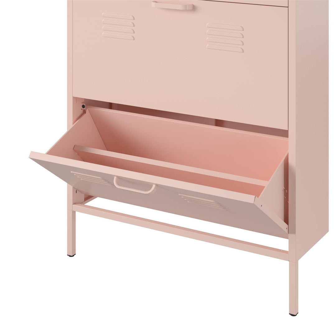 Shadwick 3 Door Locker Style Metal Shoe Storage Cabinet - Pale Pink
