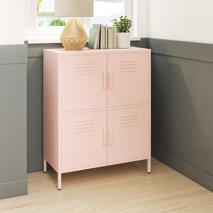 Shadwick 4 Door Metal Locker Style Accent Storage Cabinet - Pale Pink