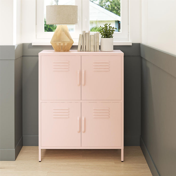 Shadwick 4 Door Metal Locker Style Accent Storage Cabinet - Pale Pink