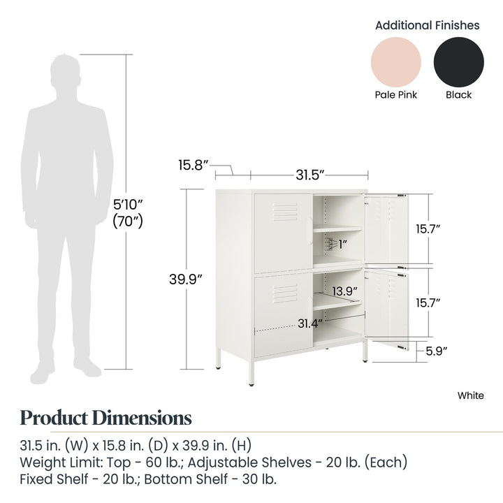 Shadwick 4 Door Metal Locker Style Accent Storage Cabinet - Pale Pink