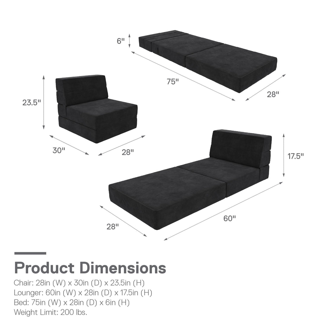 The Flower Modular Chair and Lounger Bed with 5-in-1 Design - Black