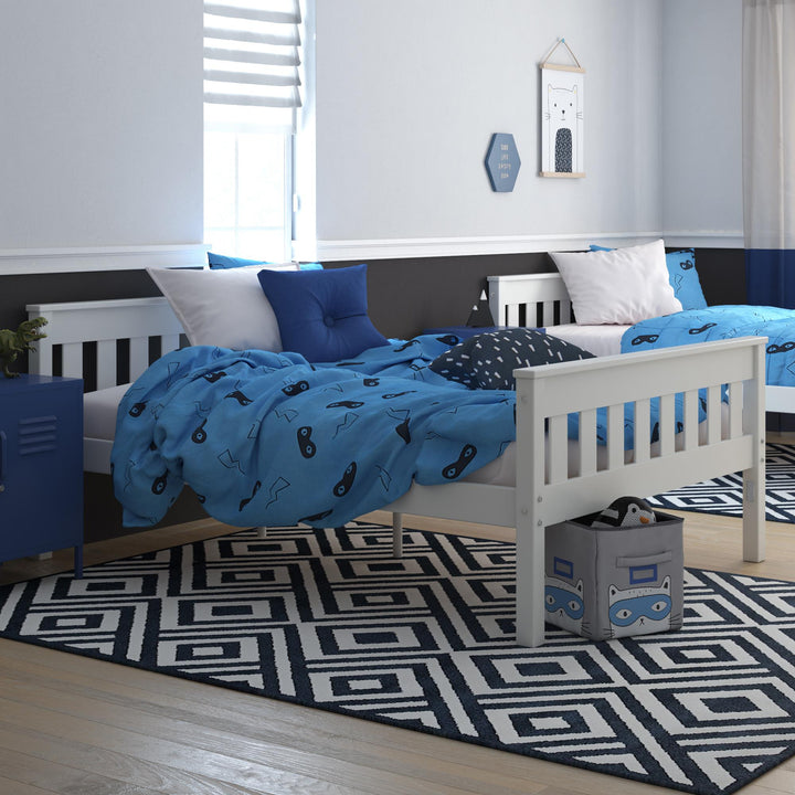 Moon Full-Over-Full Wood Bunk Bed with USB Port and Integrated Ladder - White