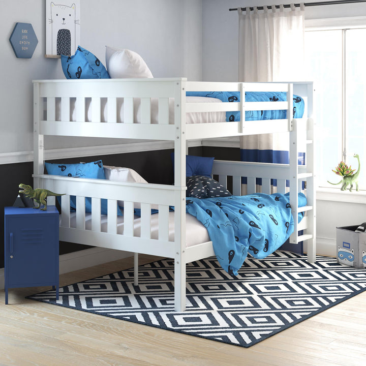 Moon Full-Over-Full Wood Bunk Bed with USB Port and Integrated Ladder - White