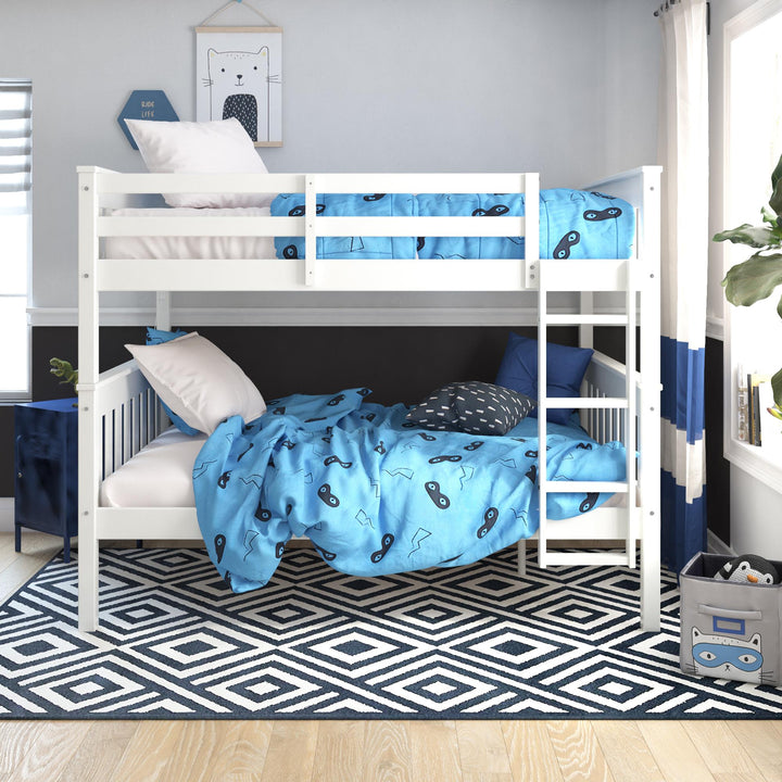 Moon Full-Over-Full Wood Bunk Bed with USB Port and Integrated Ladder - White
