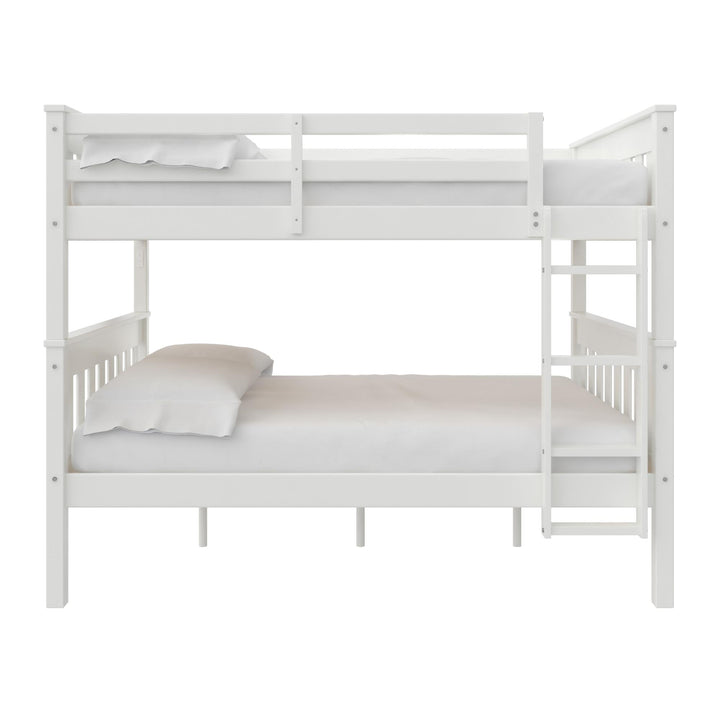 Moon Full-Over-Full Wood Bunk Bed with USB Port and Integrated Ladder - White