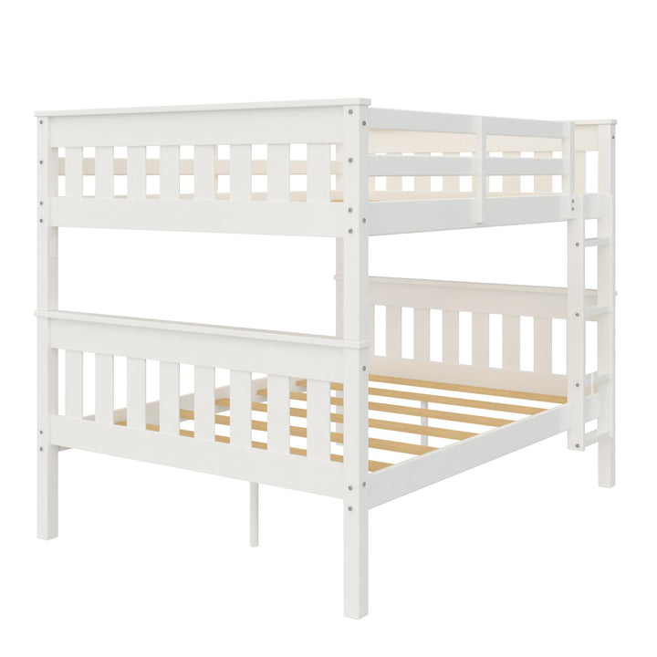 Moon Full-Over-Full Wood Bunk Bed with USB Port and Integrated Ladder - White