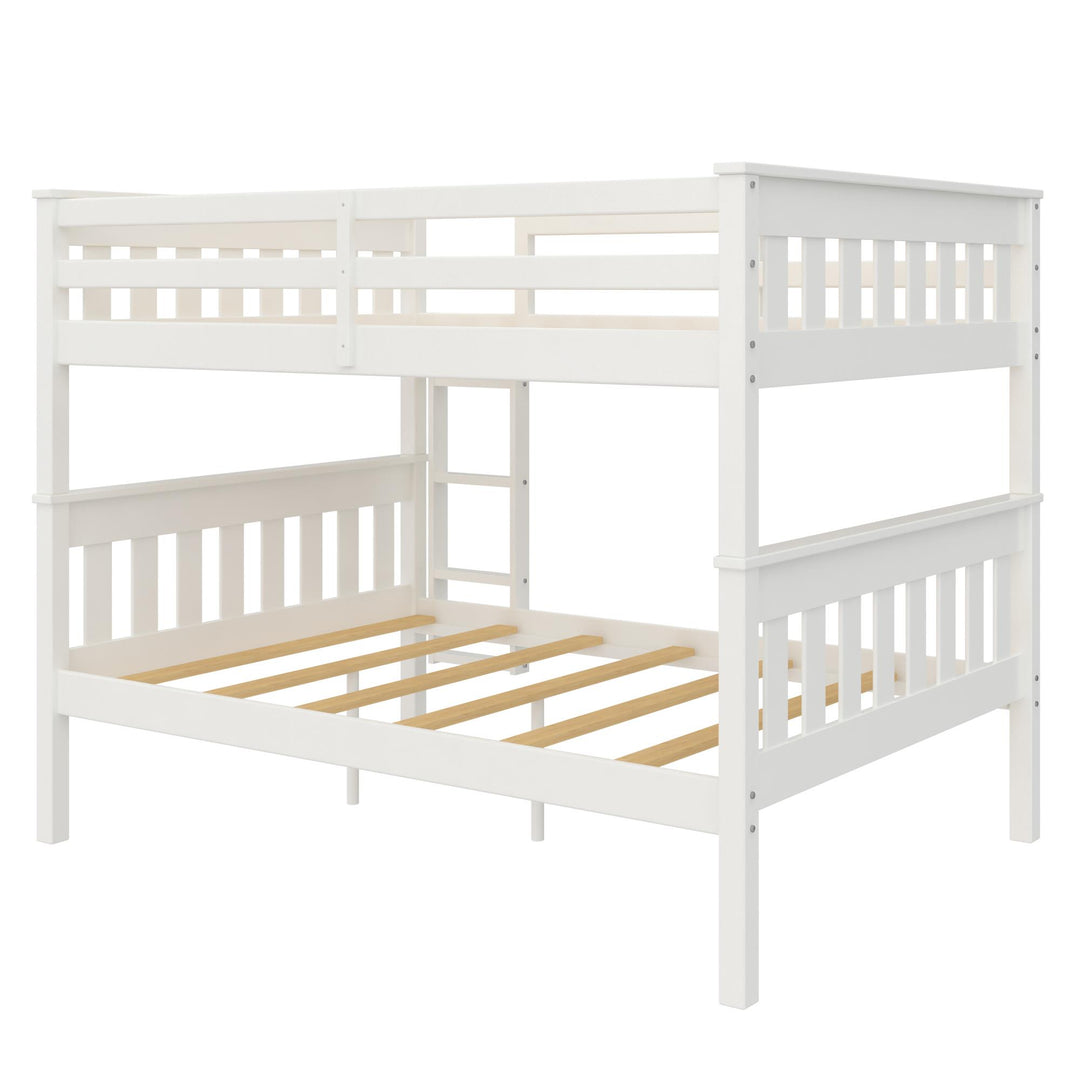 Moon Full-Over-Full Wood Bunk Bed with USB Port and Integrated Ladder - White
