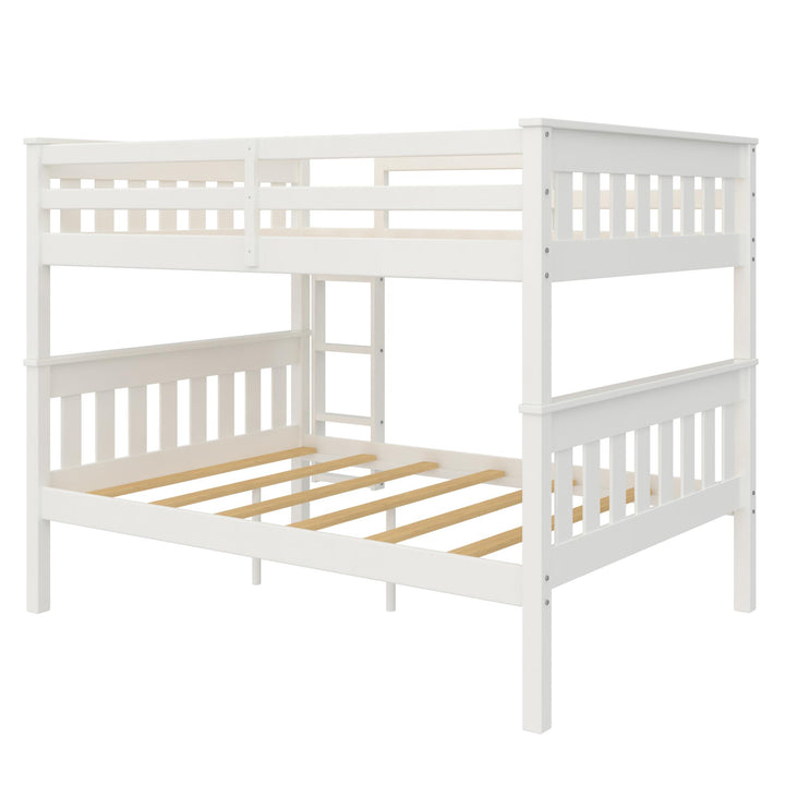 Moon Full-Over-Full Wood Bunk Bed with USB Port and Integrated Ladder - White