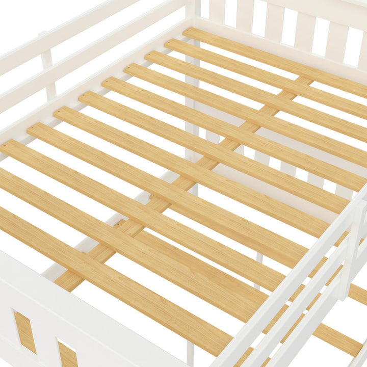 Moon Full-Over-Full Wood Bunk Bed with USB Port and Integrated Ladder - White
