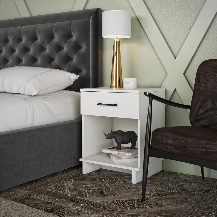 Contemporary nightstand with single drawer -  White