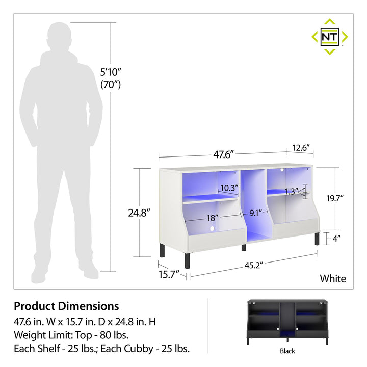 Falcon Youth Gaming TV Stand with ARGB LED Lights - Matte Black