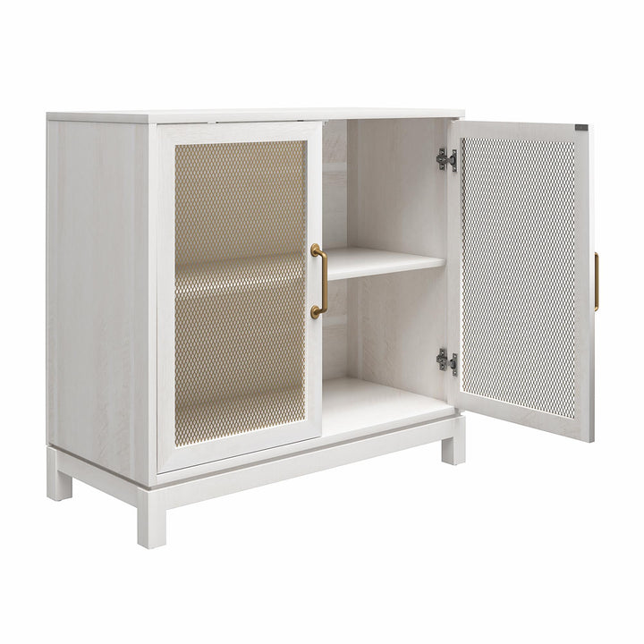 Tess Accent Cabinet with Woven Mesh Doors and 2 Shelves - Ivory Oak
