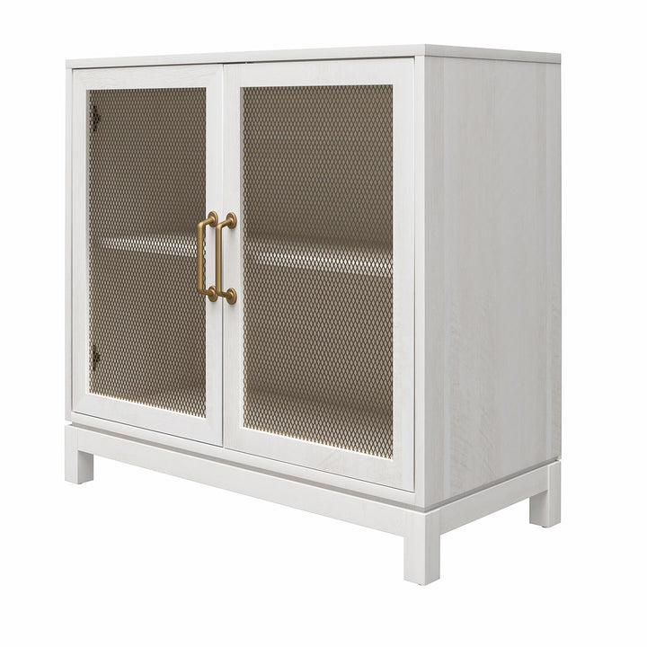 Tess Accent Cabinet with Woven Mesh Doors and 2 Shelves - Ivory Oak