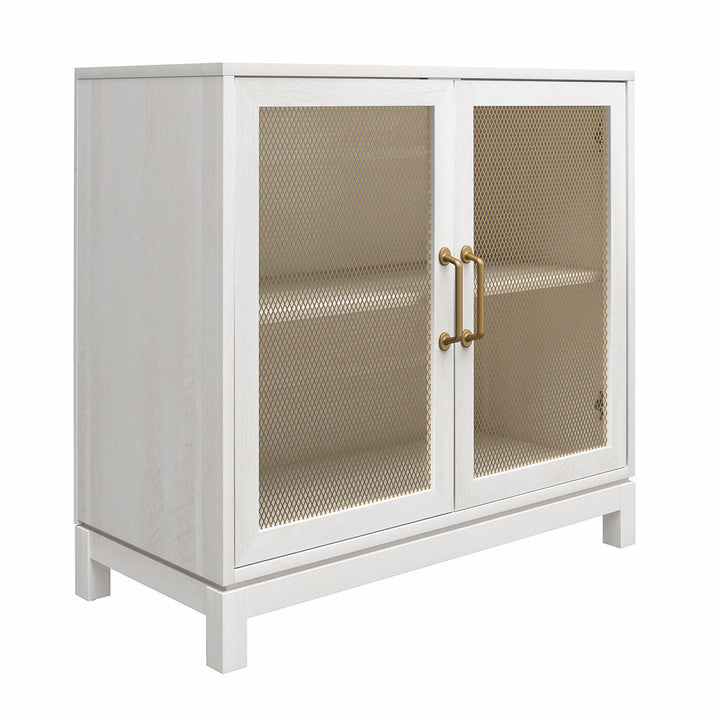 Tess Accent Cabinet with Woven Mesh Doors and 2 Shelves - Ivory Oak
