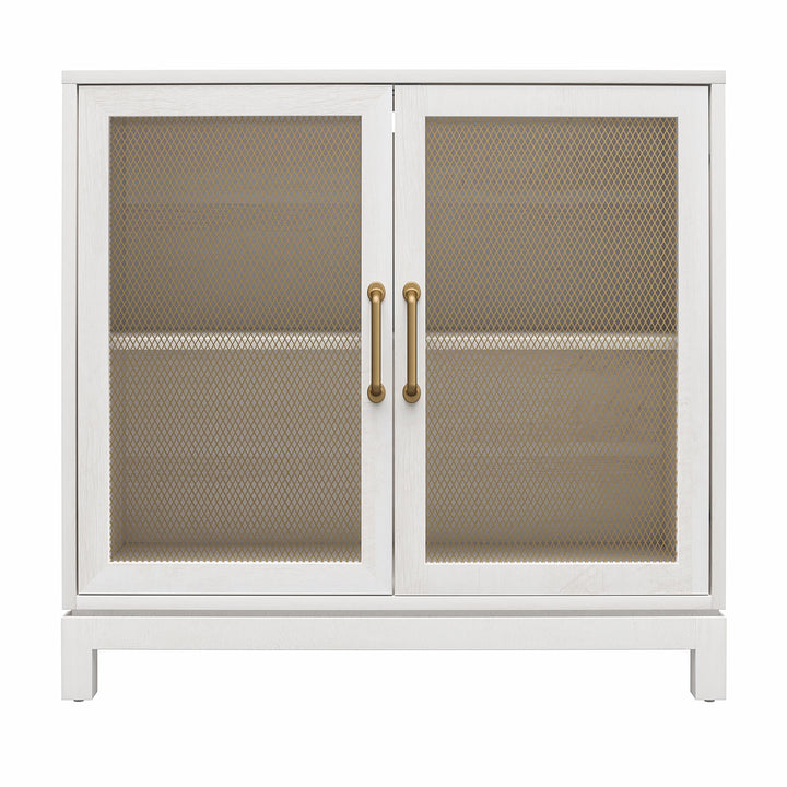 Tess Accent Cabinet with Woven Mesh Doors and 2 Shelves - Ivory Oak