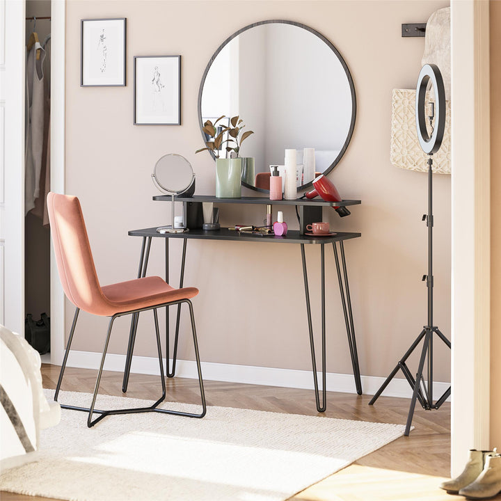 Vanity Desk with Sturdy Construction -  Black Oak