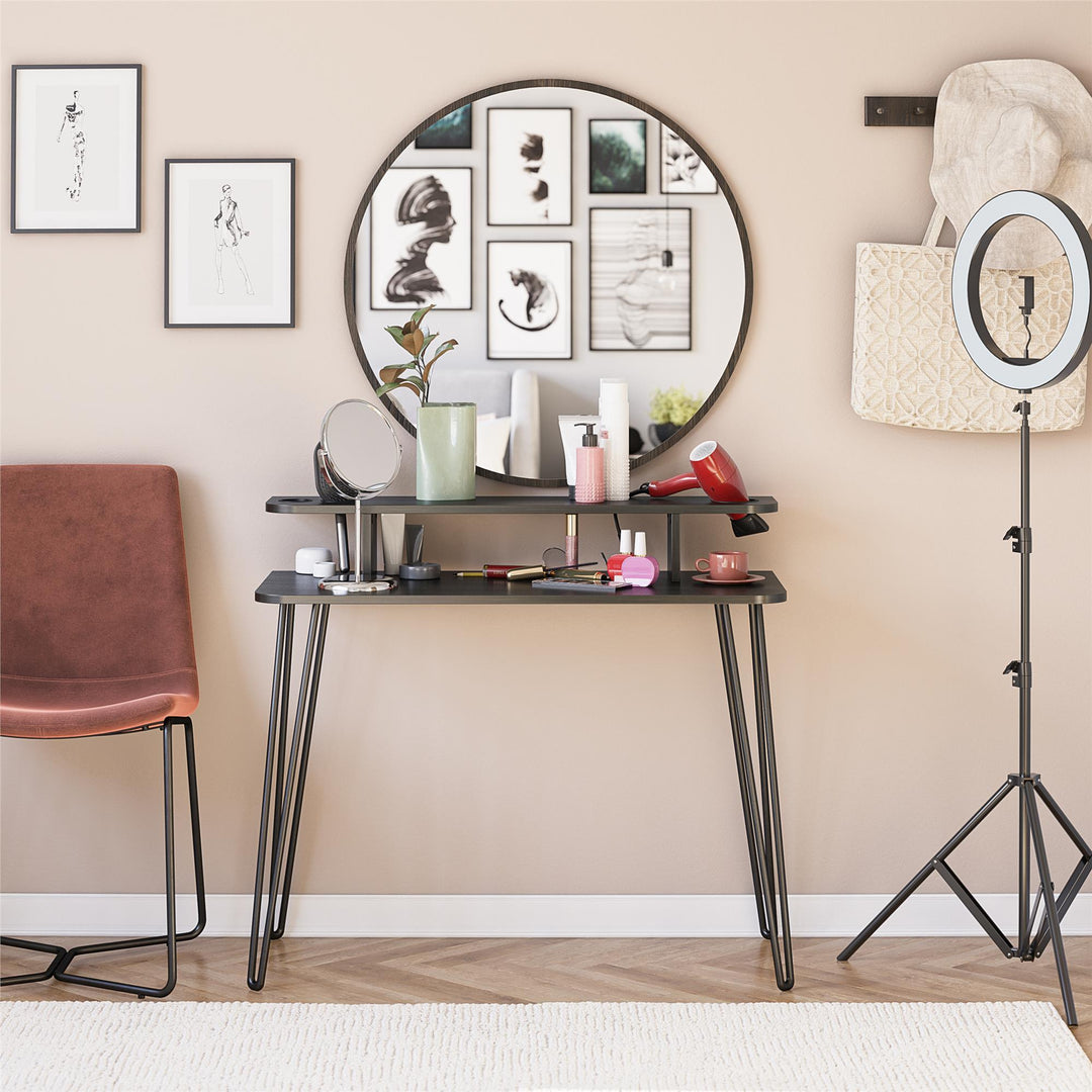 Spacious Vanity Desk for Makeup -  Black Oak