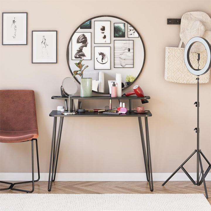 Spacious Vanity Desk for Makeup -  Black Oak