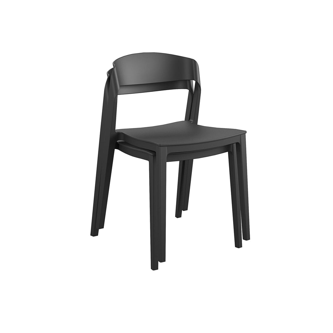Stacking Chair Set of 2 with Resin Ribbon Back -  Black 