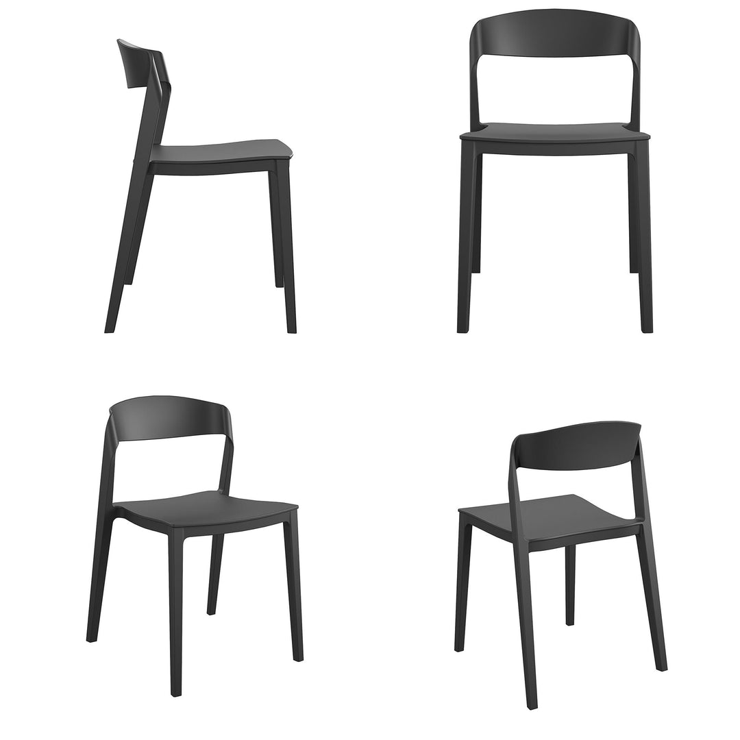Stacking Resin Chair with Ribbon Back, Set of 2 -  Black 