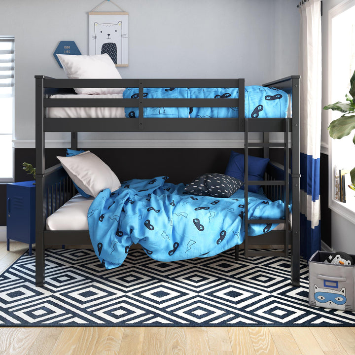 Moon Full-Over-Full Wood Bunk Bed with USB Port and Integrated Ladder - Black