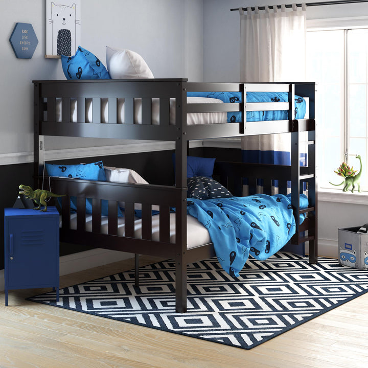 Moon Full-Over-Full Wood Bunk Bed with USB Port and Integrated Ladder - Espresso