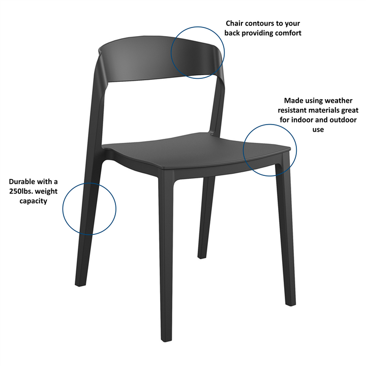 Outdoor/Indoor Chair with Resin Ribbon Back, Set of 2 -  Black 