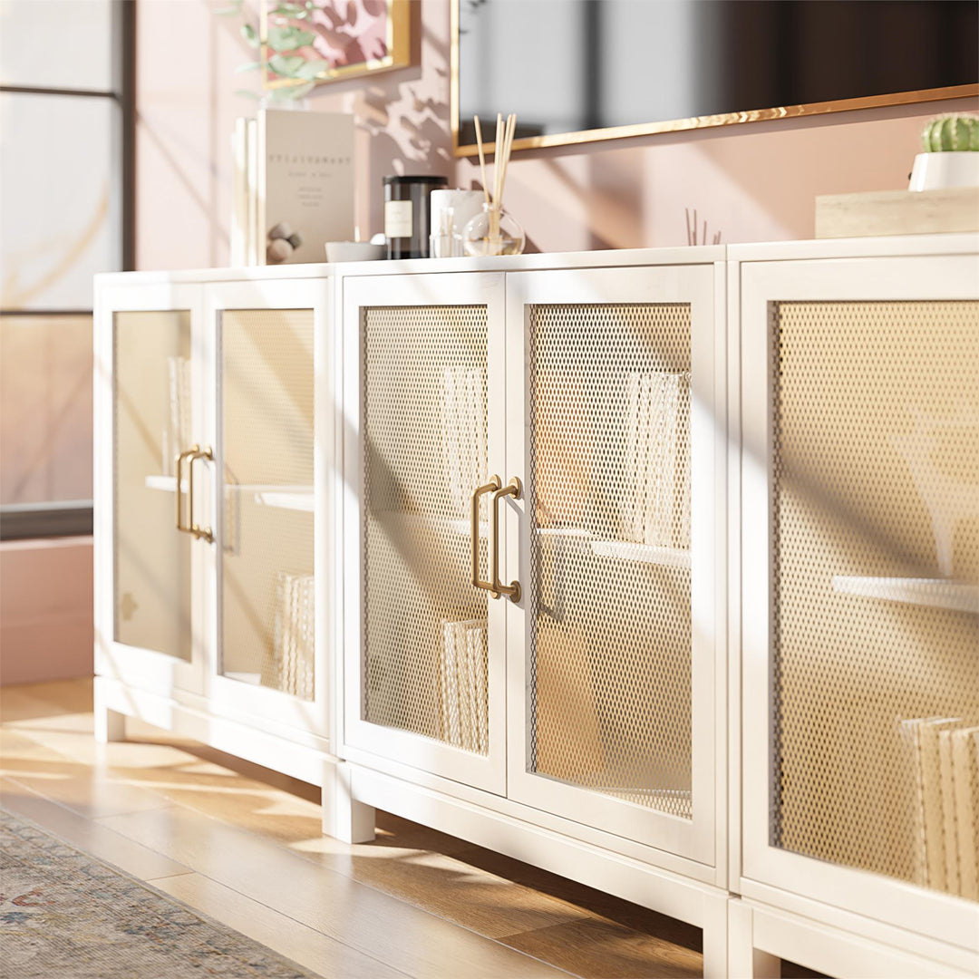 Tess Accent Cabinet with Woven Mesh Doors and 2 Shelves - Ivory Oak