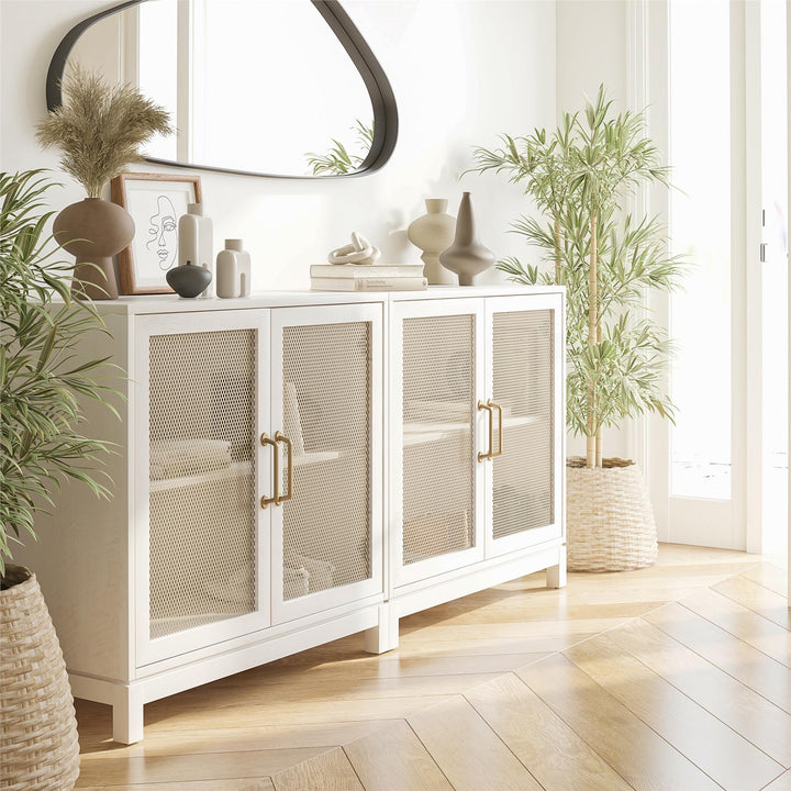 Tess Accent Cabinet with Woven Mesh Doors and 2 Shelves - Ivory Oak