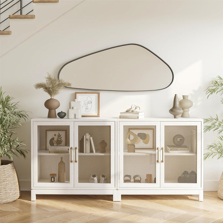Tess Accent Cabinet with Woven Mesh Doors and 2 Shelves - Ivory Oak