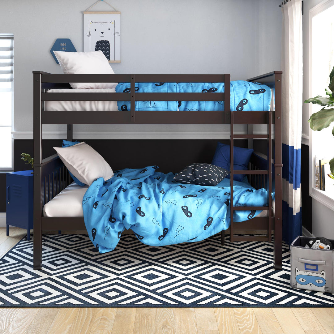 Moon Full-Over-Full Wood Bunk Bed with USB Port and Integrated Ladder - Espresso
