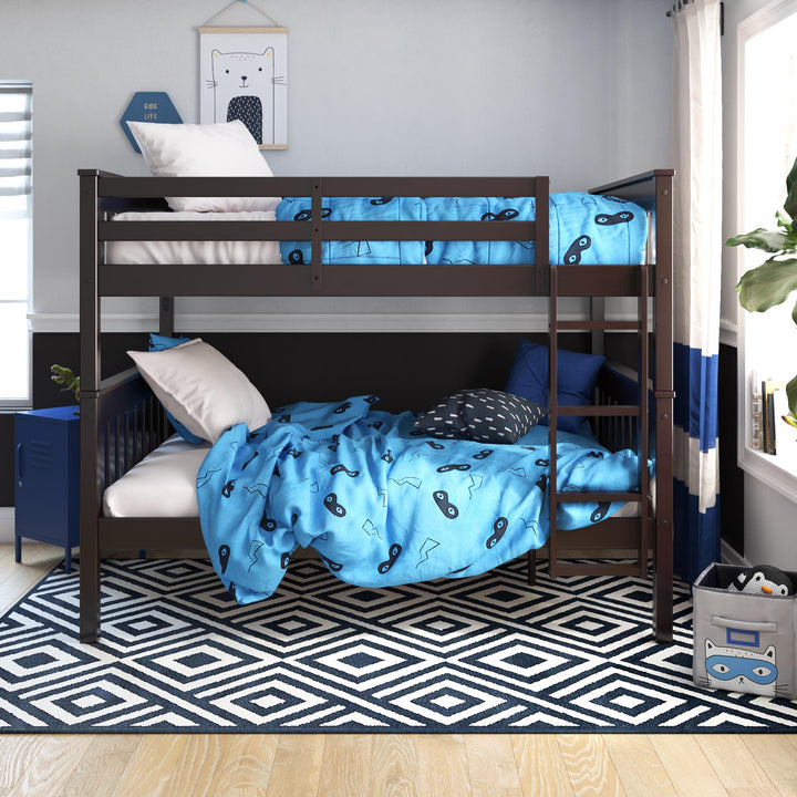 Moon Full-Over-Full Wood Bunk Bed with USB Port and Integrated Ladder - Espresso