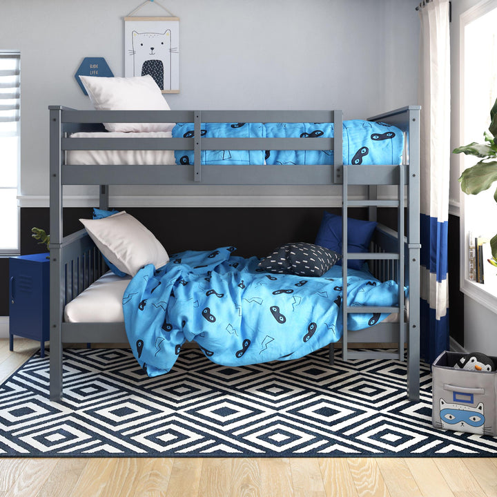 Moon Full-Over-Full Wood Bunk Bed with USB Port and Integrated Ladder - Gray