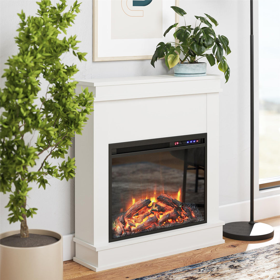 Electric Fireplace with Faux Wood Mantel -  White