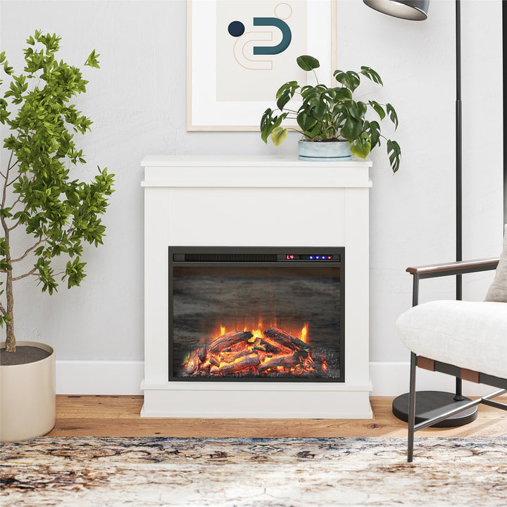 Mateo Electric Fireplace with Mantel and Touchscreen Display and 23 Inch Fireplace Insert - White