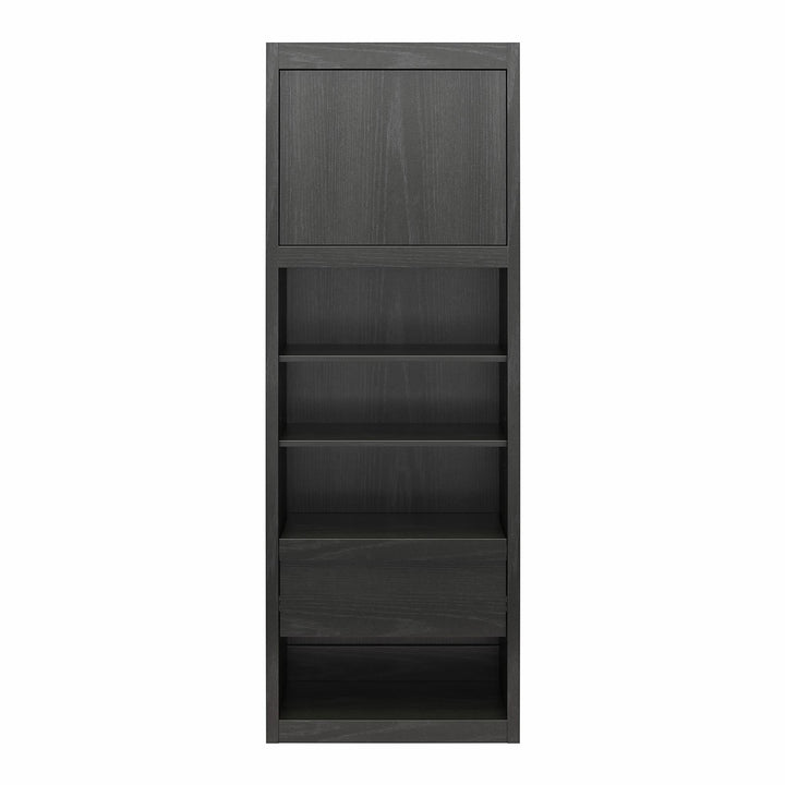 Paramount Single Bedside Bookcase with Pullout Nightstand and Storage - Black Oak