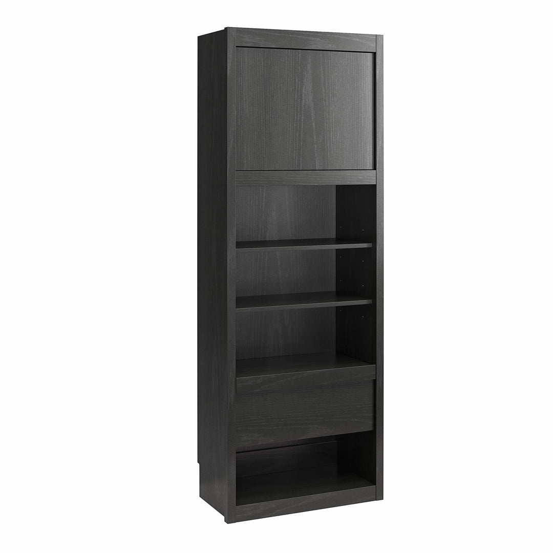 Paramount Single Side Cabinet for Wall Beds with Pullout Nightstand and Storage - Black Oak