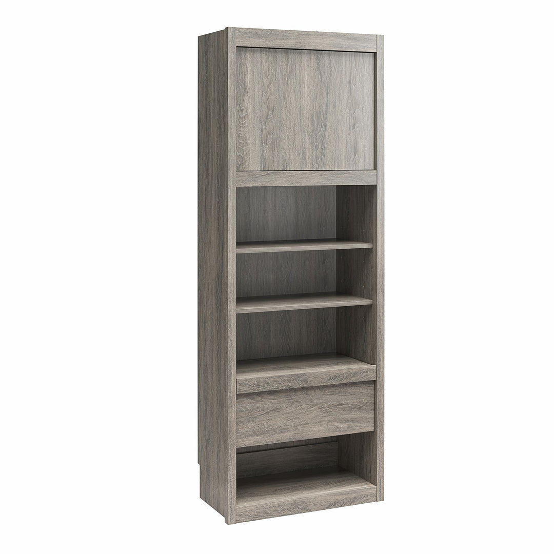 Paramount Single Bedside Bookcase with Pullout Nightstand and Storage - Gray Oak