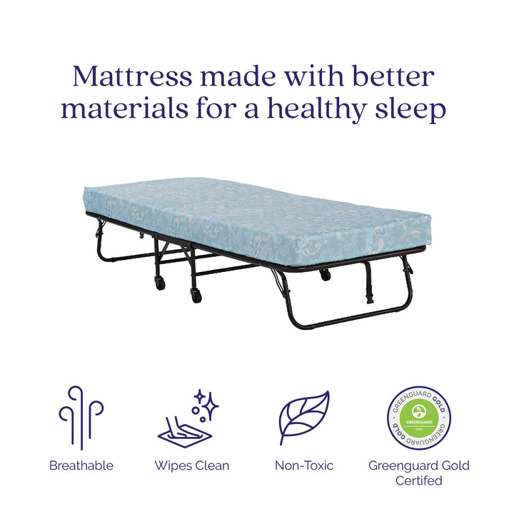 Barry Folding Cot Guest Bed with 4 Inch Floral Print Mattress - Black - Twin