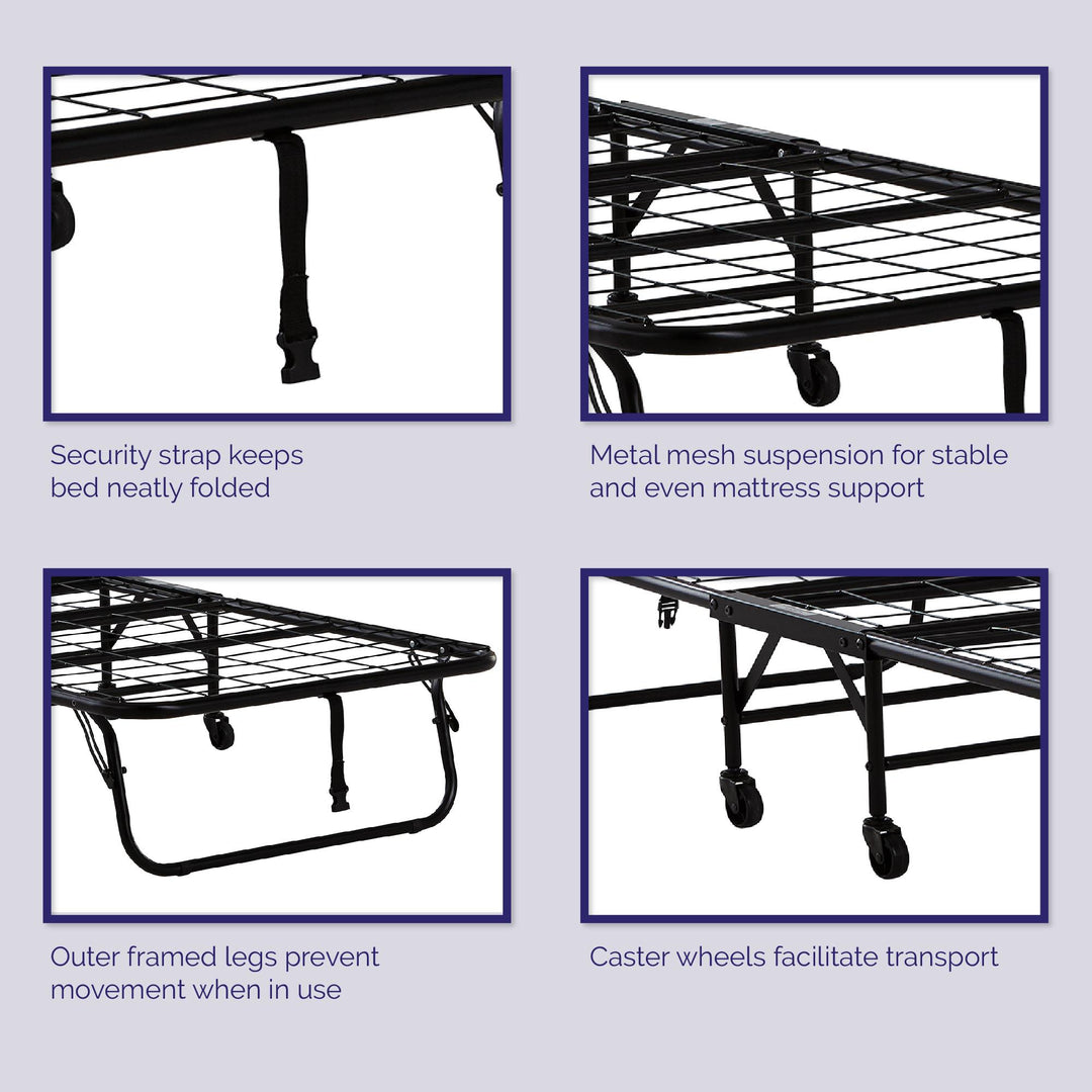 Barry Folding Cot Guest Bed with 4 Inch Floral Print Mattress - Black - Twin